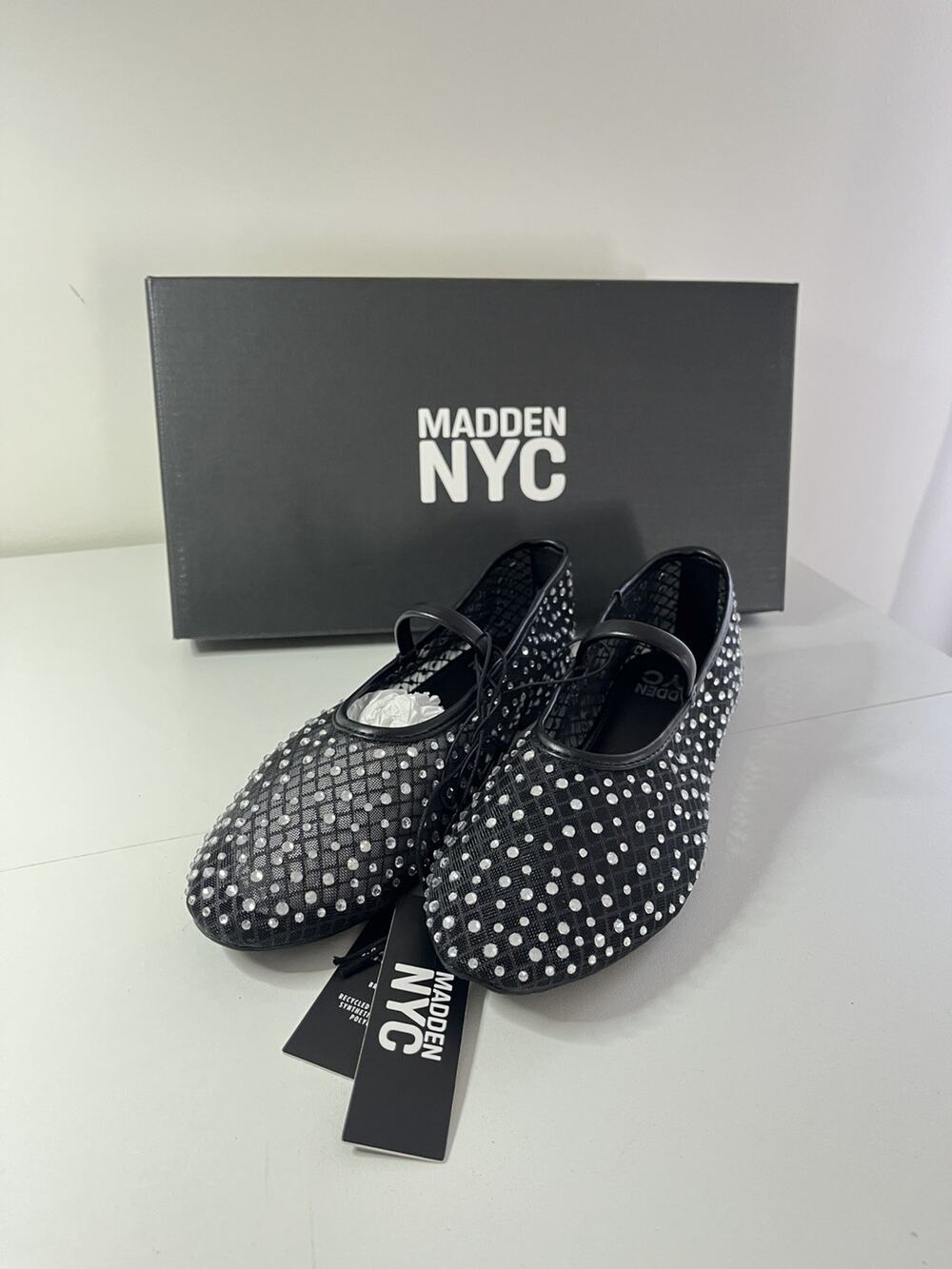 Women’s Mesh Ballet Flats by Madden NYC Black NIB Crystal Rhinestones Size 6